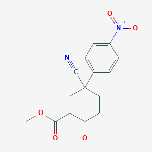 molecular formula C15H14N2O5 B8314210 Methyl 5-cyano-5-(4-nitrophenyl)-2-oxocyclohexanecarboxylate 