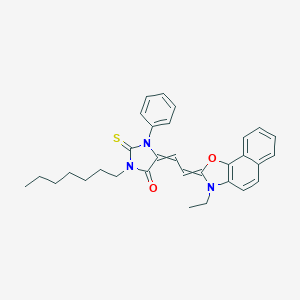 molecular formula C31H33N3O2S B083144 4-Imidazolidinone, 5-[(3-ethylnaphth[2,1-d]oxazol-2(3H)-ylidene)ethylidene]-3-heptyl-1-phenyl-2-thioxo- CAS No. 13242-16-5