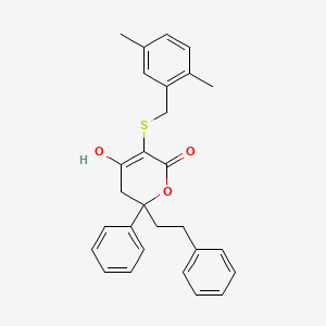 5,6-Dihydro-4-hydroxy-3-[(2,5-dimethylphenyl)methylthio]-6-phenyl-6-(2-phenylethyl)-2H-pyran-2-one