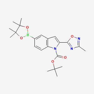 molecular formula C22H28BN3O5 B8315140 2-(3-Methyl-1,2,4-oxadiazol-5-yl)-5-(4,4,5,5-tetramethyl-1,3,2-dioxaborolan-2-yl)-indole-1-carboxylic acid tert-butyl ester 
