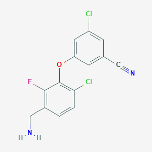 molecular formula C14H9Cl2FN2O B8315244 3-{[3-(Aminomethyl)-6-chloro-2-fluorophenyl]oxy}-5-chlorobenzonitrile 