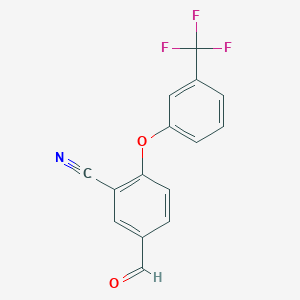molecular formula C15H8F3NO2 B8315444 Benzonitrile, 5-formyl-2-[3-(trifluoromethyl)phenoxy]- 