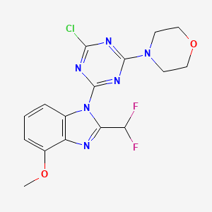 molecular formula C16H15ClF2N6O2 B8317245 4-(4-chloro-6-(2-(difluoromethyl)-4-methoxy-1H-benzo[d]imidazol-1-yl)-1,3,5-triazin-2-yl)morpholine CAS No. 1188914-98-8