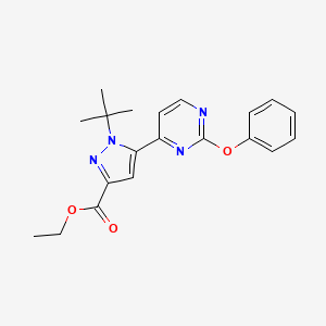 molecular formula C20H22N4O3 B8318803 Ethyl 1-tert-butyl-5-(2-phenoxypyrimidin-4-yl)-1H-pyrazole-3-carboxylate 