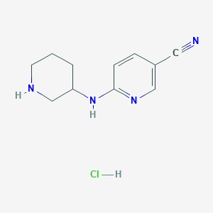 molecular formula C11H15ClN4 B8319856 6-(Piperidin-3-ylamino)nicotinonitrile hydrochloride 