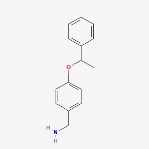 molecular formula C15H17NO B8320227 (+/-)-4-(1-Phenyl-ethoxy)-benzylamine 