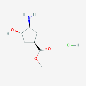 molecular formula C7H14ClNO3 B8320828 (1R,3S,4S)-3-amino-4-hydroxy-cyclopentanecarboxylic acid methyl ester hydrochloride 