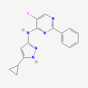 molecular formula C16H14IN5 B8320833 N-(5-cyclopropyl-1H-pyrazol-3-yl)-5-iodo-2-phenylpyrimidin-4-amine 