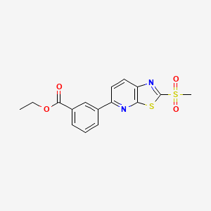 molecular formula C16H14N2O4S2 B8321389 Ethyl 3-(2-(methylsulfonyl)thiazolo[5,4-b]pyridin-5-yl)benzoate 