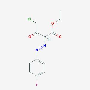 molecular formula C12H12ClFN2O3 B8321539 Ethyl 4-chloro-2-(4-fluorophenyl)azo-3-oxo-butanoate 