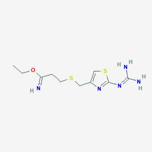 molecular formula C10H17N5OS2 B8323552 Ethyl 3-(((2-guanidinothiazol-4-yl)methyl)thio)propanimidate 