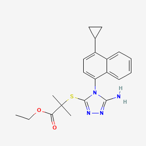 molecular formula C21H24N4O2S B8324113 ethyl 2-(5-amino-4-(4-cyclopropylnaphthalen-1-yl)-4H-1,2,4-triazol-3-ylthio)-2-methylpropanoate 