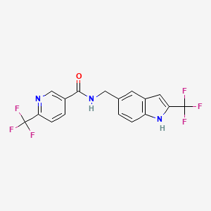 molecular formula C17H11F6N3O B8324474 N-[(2-Trifluoromethyl-1H-indol-5-yl)methyl]-6-(trifluoromethyl)-3-pyridinecarboxamide 