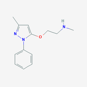 molecular formula C13H17N3O B083246 Pyrazole, 3-methyl-5-(2-(methylamino)ethoxy)-1-phenyl- CAS No. 15083-49-5