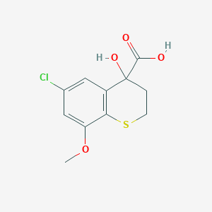 molecular formula C11H11ClO4S B8324735 6-Chloro-4-hydroxy-8-methoxythiochromane-4-yl-carboxylic acid 