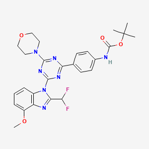 molecular formula C27H29F2N7O4 B8325058 tert-butyl 4-(4-(2-(difluoromethyl)-4-methoxy-1H-benzo[d]imidazol-1-yl)-6-morpholino-1,3,5-triazin-2-yl)phenylcarbamate CAS No. 1246203-33-7