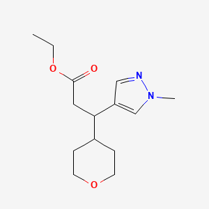 molecular formula C14H22N2O3 B8325106 Ethyl 3-(1-methyl-1H-pyrazol-4-yl)-3-(tetrahydro-2H-pyran-4-yl)propanoate 