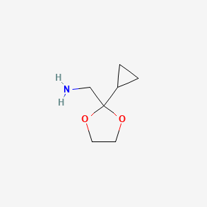 molecular formula C7H13NO2 B8333338 1-(2-cyclopropyl-1,3-dioxolan-2-yl)methanamine 