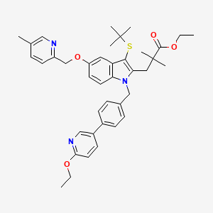 molecular formula C40H47N3O4S B8333561 1H-Indole-2-propanoic acid, 3-[(1,1-dimethylethyl)thio]-1-[[4-(6-ethoxy-3-pyridinyl)phenyl]methyl]-alpha,alpha-dimethyl-5-[(5-methyl-2-pyridinyl)methoxy]-, ethyl ester 
