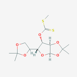 molecular formula C14H22O6S2 B8333811 O-[(3aR,5R,6S,6aR)-5-(2,2-dimethyl-1,3-dioxolan-4-yl)-2,2-dimethyl-3a,5,6,6a-tetrahydrofuro[2,3-d][1,3]dioxol-6-yl] methylsulfanylmethanethioate 
