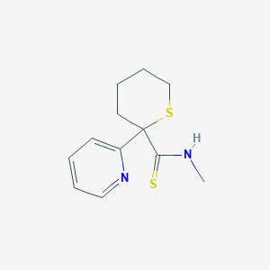 molecular formula C12H16N2S2 B8334532 N-methyl-2-pyridin-2-ylthiane-2-carbothioamide 