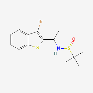 molecular formula C14H18BrNOS2 B8334782 N-(1-(3-bromobenzo[b]thiophen-2-yl)ethyl)-2-methylpropane-2-sulfinamide 
