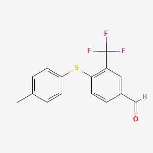 molecular formula C15H11F3OS B8335028 4-[(4-Methylphenyl)thio]-3-(trifluoromethyl)benzaldehyde 