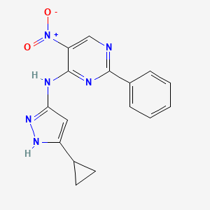 molecular formula C16H14N6O2 B8336360 N-(5-cyclopropyl-1H-pyrazol-3-yl)-5-nitro-2-phenyl-pyrimidin-4-amine 