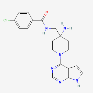 molecular formula C19H21ClN6O B8339339 N-((4-Amino-1-(7H-pyrrolo[2,3-d]pyrimidin-4-yl)piperidin-4-yl)methyl)-4-chlorobenzamide 