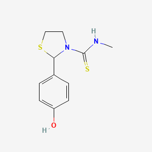 molecular formula C11H14N2OS2 B8341584 N-methyl-2-(4-hydroxyphenyl)thiazolidine-3-carbothioamide 