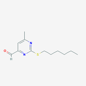 molecular formula C12H18N2OS B8341798 2-(Hexylthio)-6-methylpyrimidine-4-carbaldehyde 