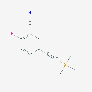 molecular formula C12H12FNSi B8342262 2-Fluoro-5-((trimethylsilyl)ethynyl)benzonitrile 