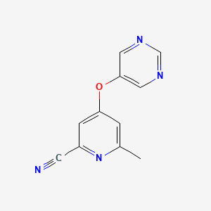 molecular formula C11H8N4O B8342282 6-Methyl-4-(pyrimidin-5-yloxy)picolinonitrile 