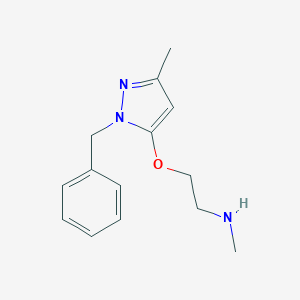 molecular formula C14H19N3O B083424 Pyrazole, 1-benzyl-3-methyl-5-(2-(methylamino)ethoxy)- CAS No. 13200-70-9