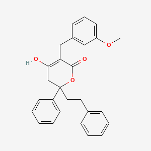 4-hydroxy-5-[(3-methoxyphenyl)methyl]-2-phenethyl-2-phenyl-3H-pyran-6-one