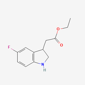 molecular formula C12H14FNO2 B8345934 Ethyl (RS)-(2,3-Dihydro-5-fluoro-1H-indol-3-yl)acetate 