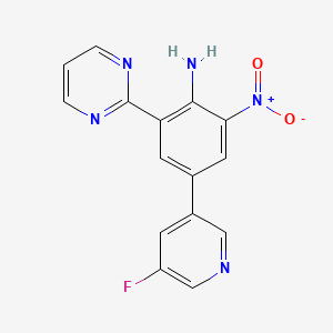 molecular formula C15H10FN5O2 B8347484 4-(5-Fluoropyridin-3-yl)-2-nitro-6-(pyrimidin-2-yl)benzenamine 