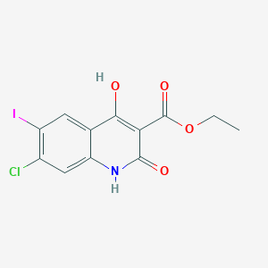 molecular formula C12H9ClINO4 B8347768 Ethyl 7-chloro-4-hydroxy-6-iodo-2-oxo-1,2-dihydro-3-quinolinecarboxylate 
