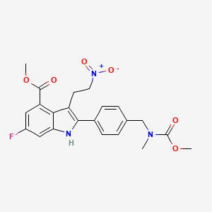 molecular formula C22H22FN3O6 B8348711 methyl 6-fluoro-2-(4-(((methoxycarbonyl)(methyl)amino)methyl)phenyl)-3-(2-nitroethyl)-1H-indole-4-carboxylate 