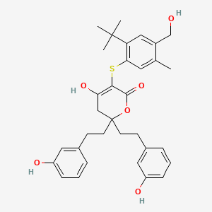 3-(2-tert-Butyl-4-hydroxymethyl-5-methylphenylsulfanyl)-4-hydroxy-6,6-bis[2-(3-hydroxyphenyl)ethyl]-5,6-dihydropyran-2-one