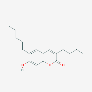 molecular formula C19H26O3 B008349 2H-1-Benzopyran-2-one, 3-butyl-7-hydroxy-4-methyl-6-pentyl- CAS No. 111052-71-2