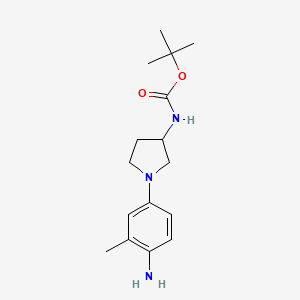 molecular formula C16H25N3O2 B8349122 Tert-butyl 1-(4-amino-3-methylphenyl)pyrrolidin-3-ylcarbamate 