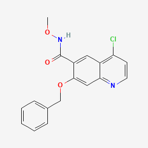 molecular formula C18H15ClN2O3 B8349808 N6-Methoxy-7-benzyloxy-4-chloro-6-quinolinecarboxamide 