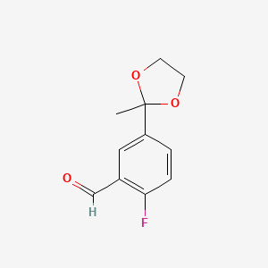 molecular formula C11H11FO3 B8350737 2-Fluoro-5-(2-methyl-1,3-dioxolan-2-yl)benzaldehyde 