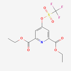 molecular formula C12H12F3NO7S B8351344 Diethyl 4-trifluoromethylsulfono-2,6-pyridinedicarboxylate 