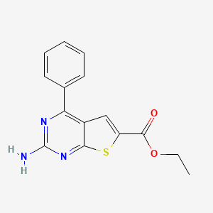 molecular formula C15H13N3O2S B8351722 Ethyl 2-amino-4-phenyl-thieno[2,3-d]pyrimidine-6-carboxylate 