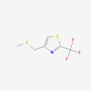 molecular formula C6H6F3NS2 B8354083 Thiazole, 4-[(methylthio)methyl]-2-(trifluoromethyl)- 