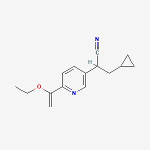 molecular formula C15H18N2O B8355484 3-Cyclopropyl-2-(6-(1-ethoxyvinyl)pyridin-3-yl)propanenitrile 