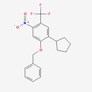 molecular formula C19H18F3NO3 B8357587 1-(Benzyloxy)-2-cyclopentyl-5-nitro-4-(trifluoromethyl)benzene 