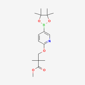 molecular formula C17H26BNO5 B8358264 Methyl 2,2-dimethyl-3-(5-(4,4,5,5-tetramethyl-1,3,2-dioxaborolan-2-yl)pyridin-2-yloxy)propanoate 